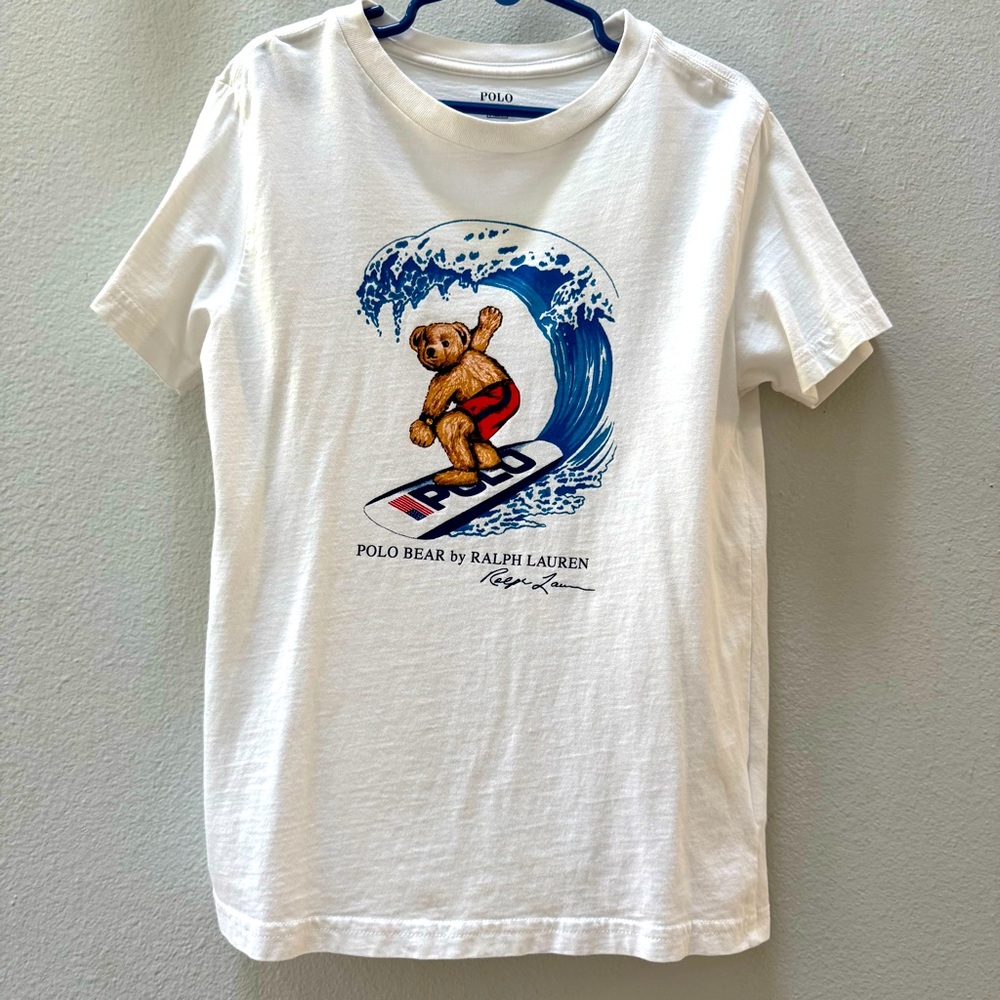 Polo by Ralph Lauren White Kids Tee with Surfing Bear